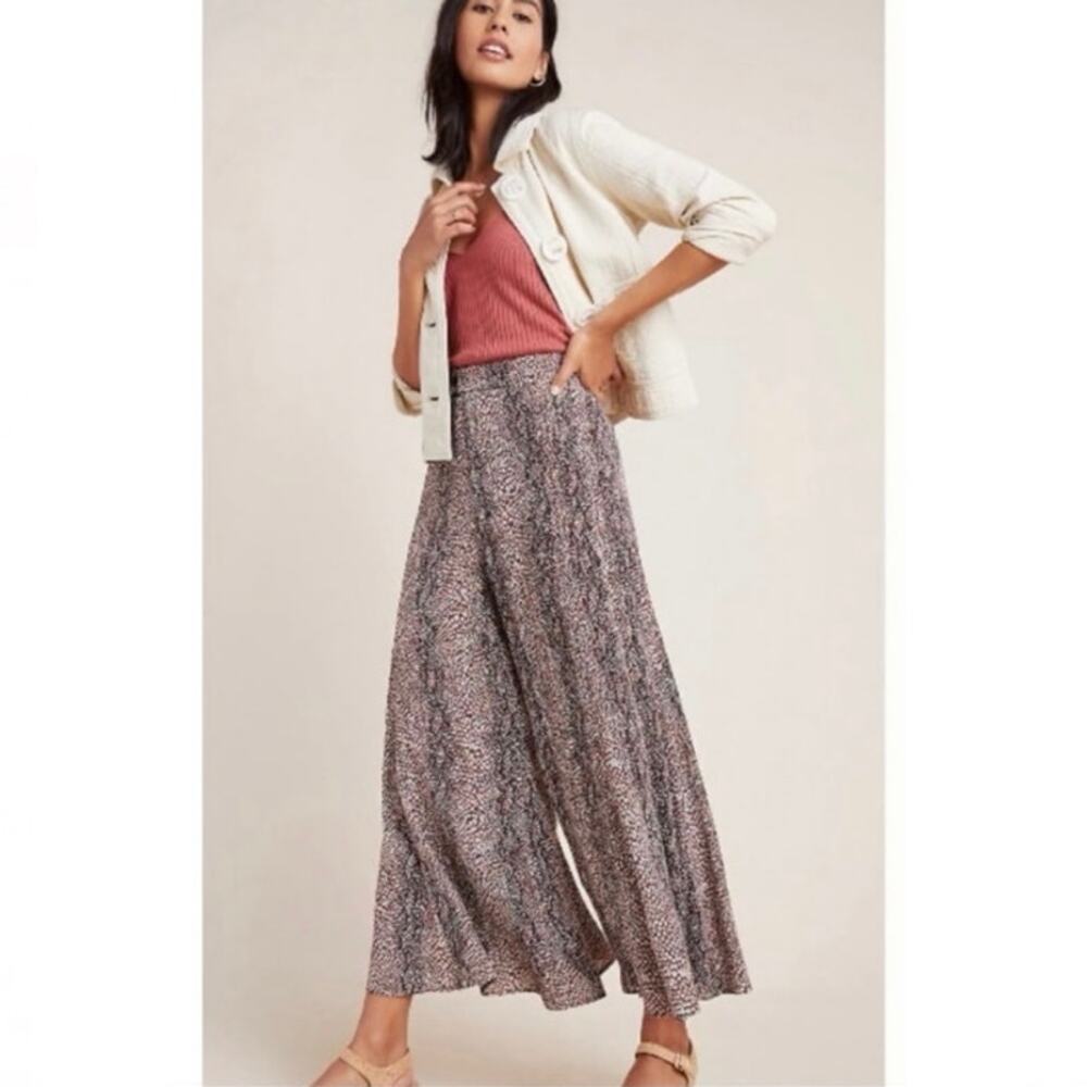 Anthropologie NWOT Snake Print Skirted Brown Tan Wide-Leg Pants Size 4